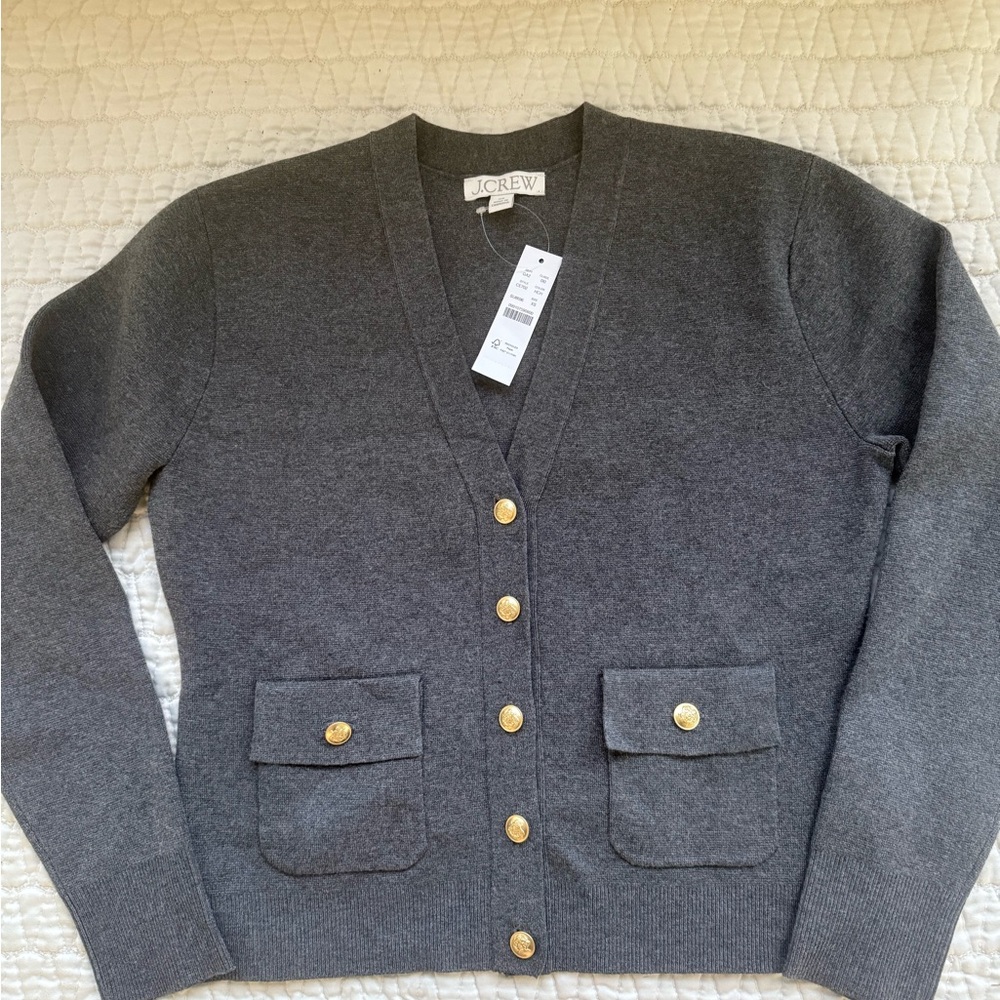 J. Crew Charcoal Cardigan with Gold Buttons